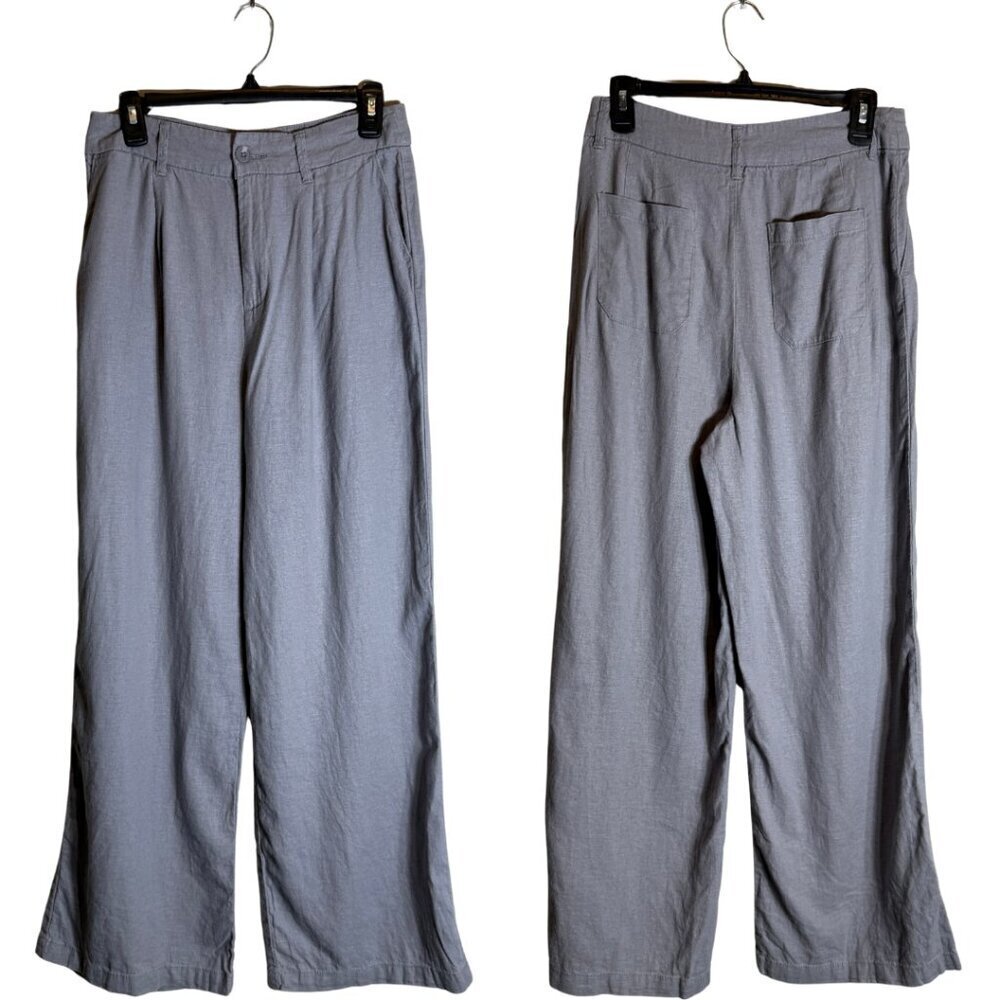 Rewash Linen Pleated Wide Leg Trouser Dress Pants Womens 27 Blue Minimalist Chic
